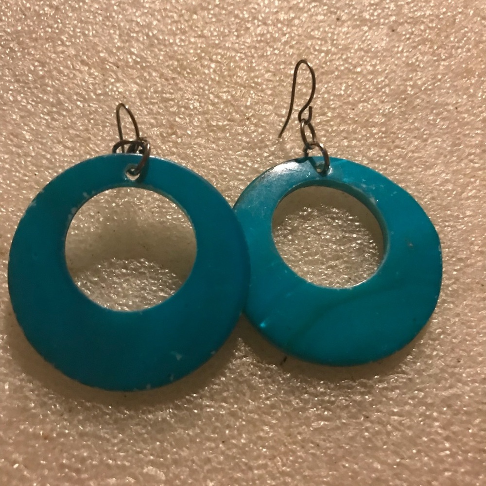 Turquoise Circular mop Hoop Drop Earrings - Women Jewelry